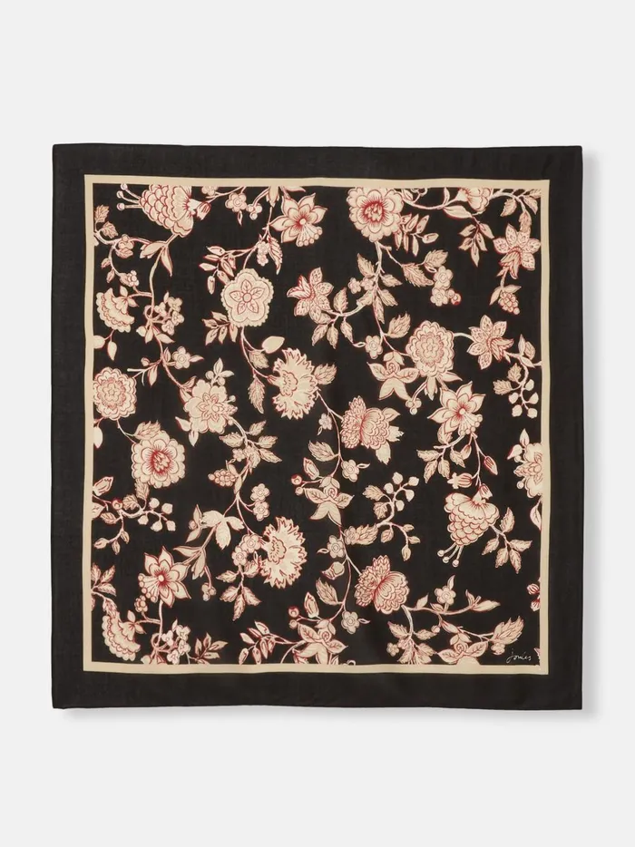 Joules Scarves Women Black Floral Square Lightweight Neck Scarf