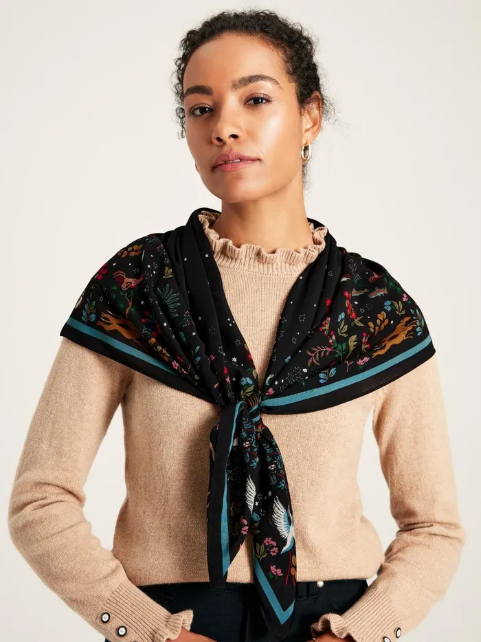 Joules Scarves Women Black Printed Square Scarf