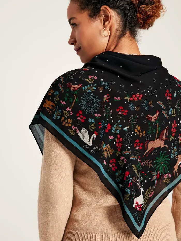 Joules Scarves Women Black Printed Square Scarf
