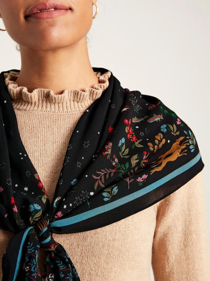 Joules Scarves Women Black Printed Square Scarf