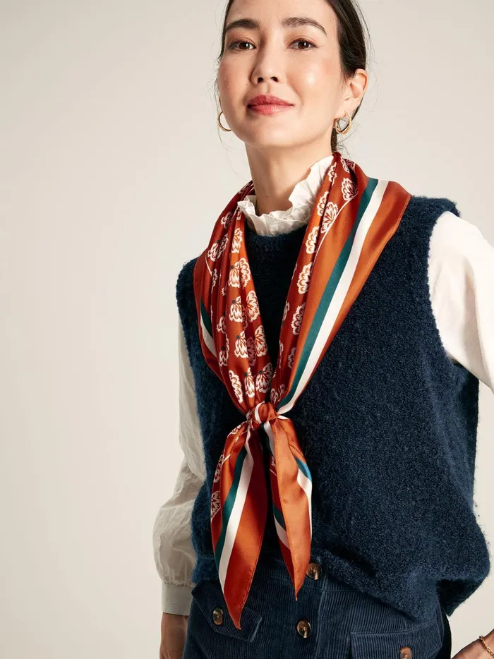 Joules Scarves Women Burnt Orange Silk Square Scarf
