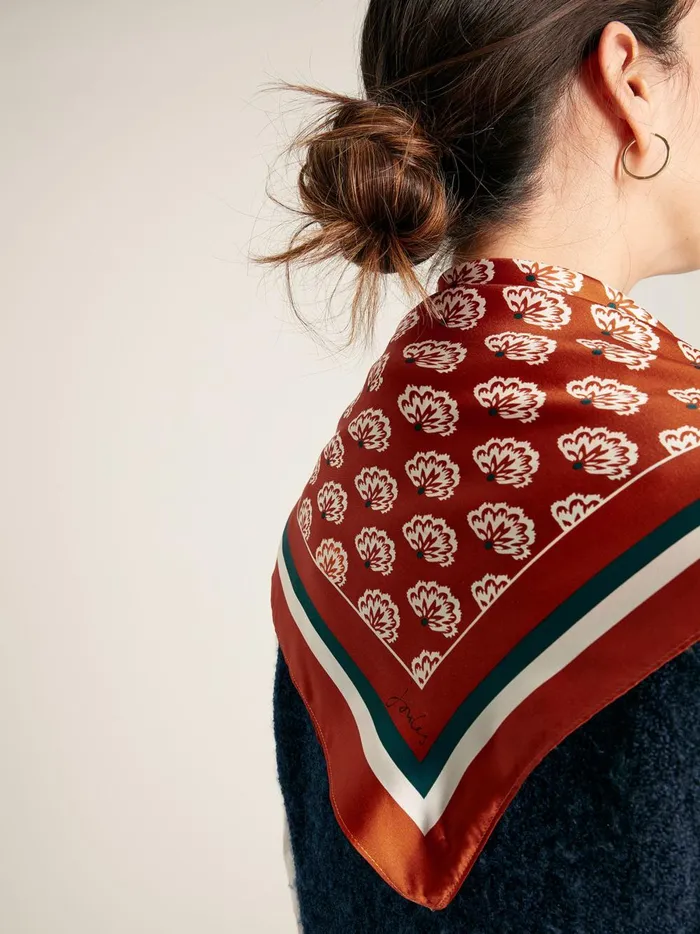 Joules Scarves Women Burnt Orange Silk Square Scarf