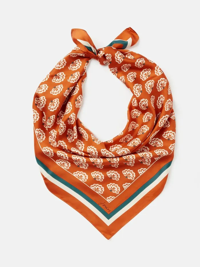 Joules Scarves Women Burnt Orange Silk Square Scarf