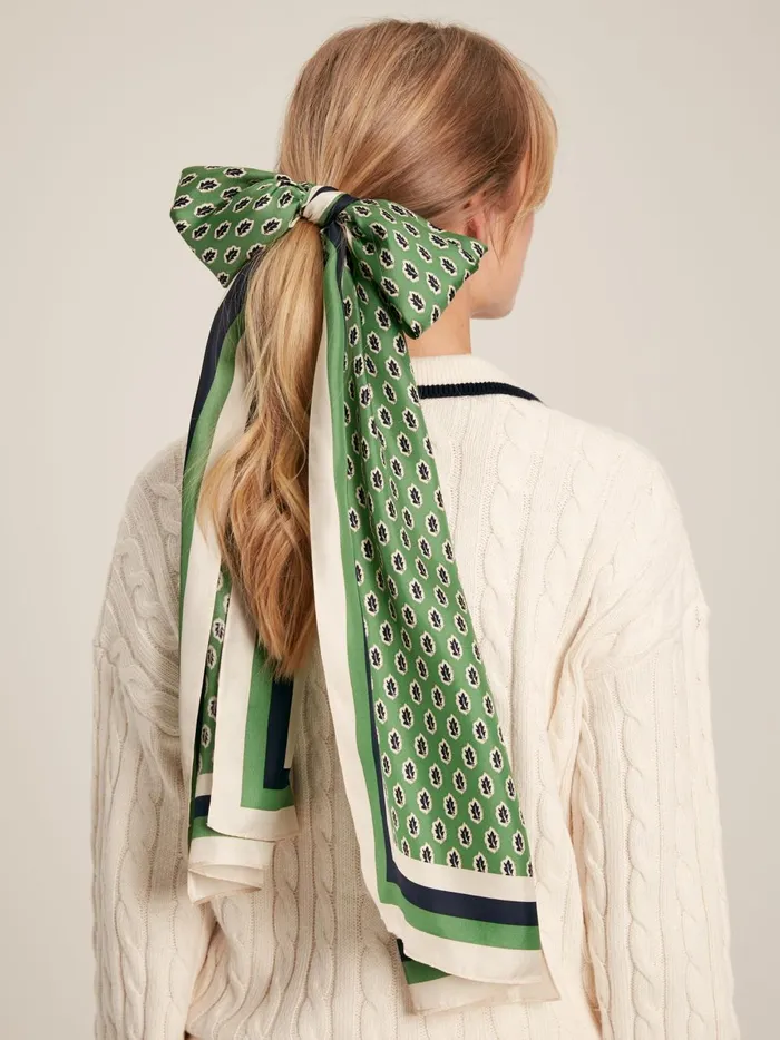 Joules Scarves Women Green Printed Long Silk Scarf