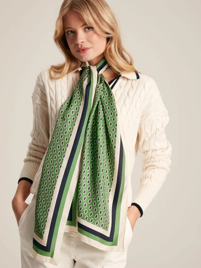 Joules Scarves Women Green Printed Long Silk Scarf