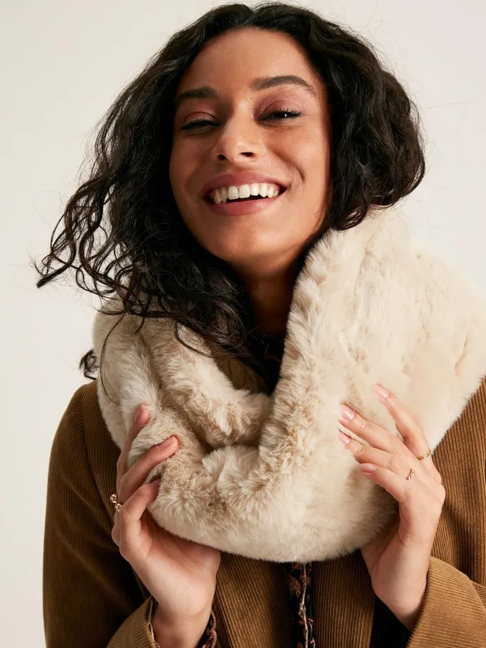 Joules Scarves Women Oatmeal Faux Fur Snood Scarf