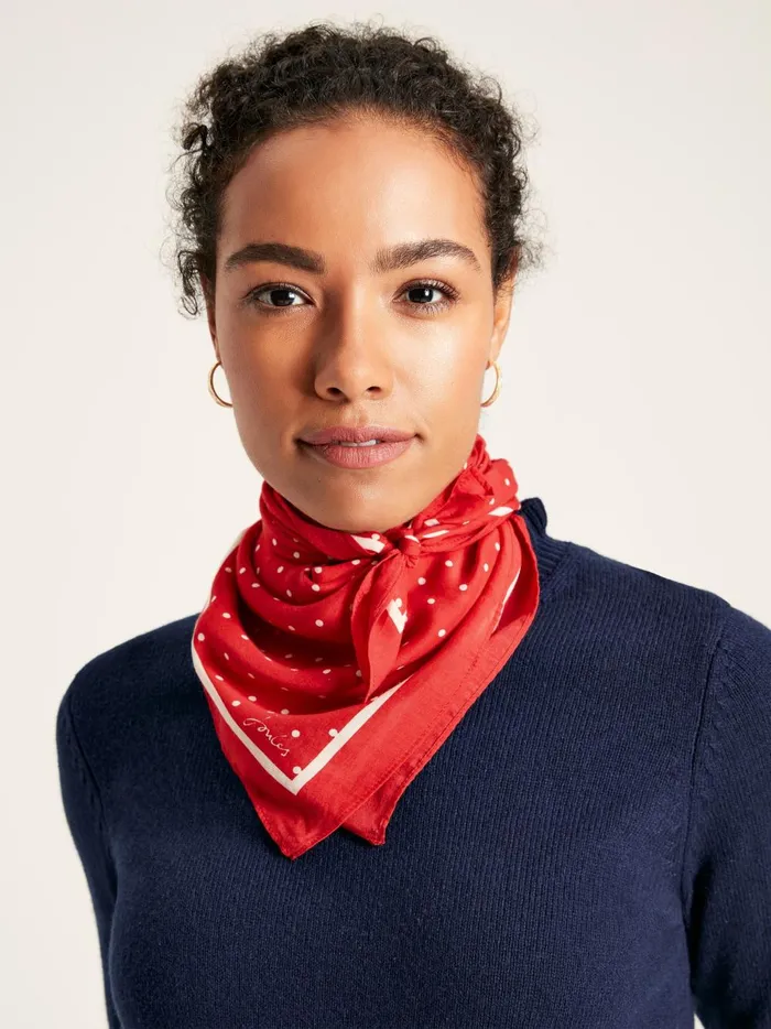 Joules Scarves Women Red Polka Dot Square Lightweight Neck Scarf
