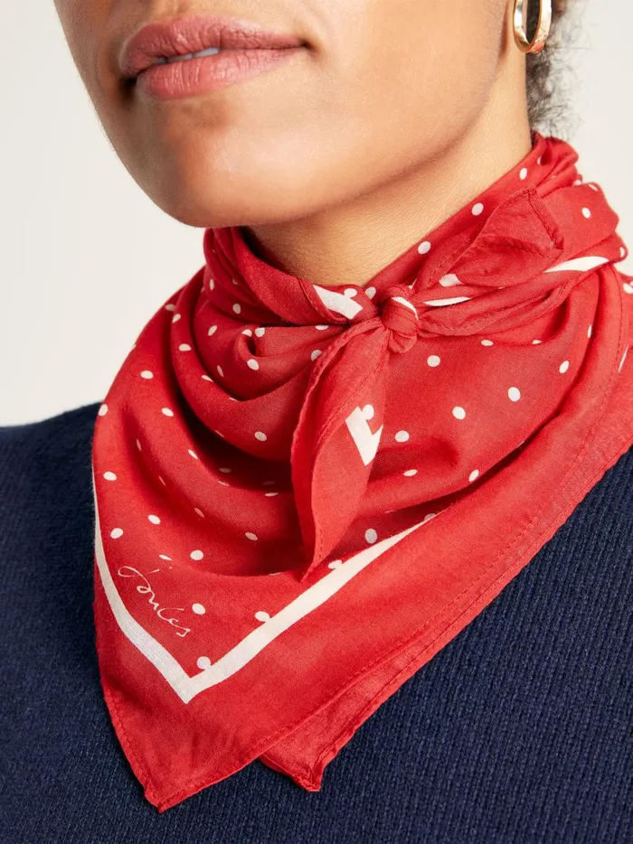 Joules Scarves Women Red Polka Dot Square Lightweight Neck Scarf