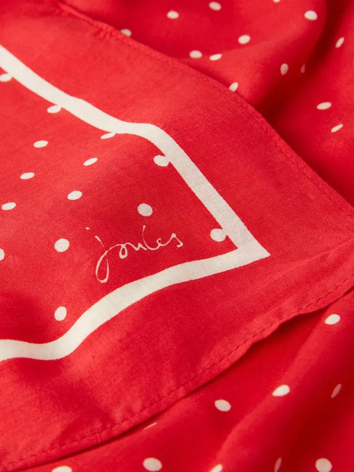 Joules Scarves Women Red Polka Dot Square Lightweight Neck Scarf