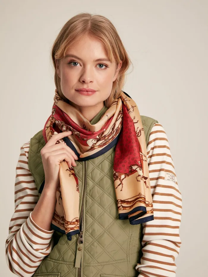 Joules Scarves Women Red Printed Long Silk Scarf