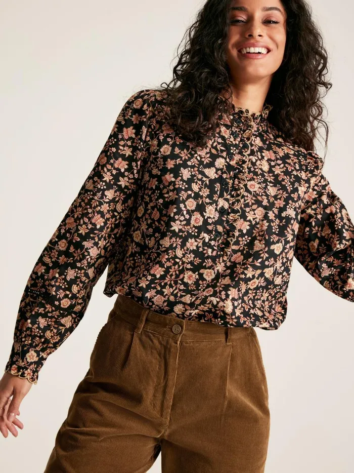 Joules Shirts and Blouses Women BlackCream Scallop Collar Floral Blouse