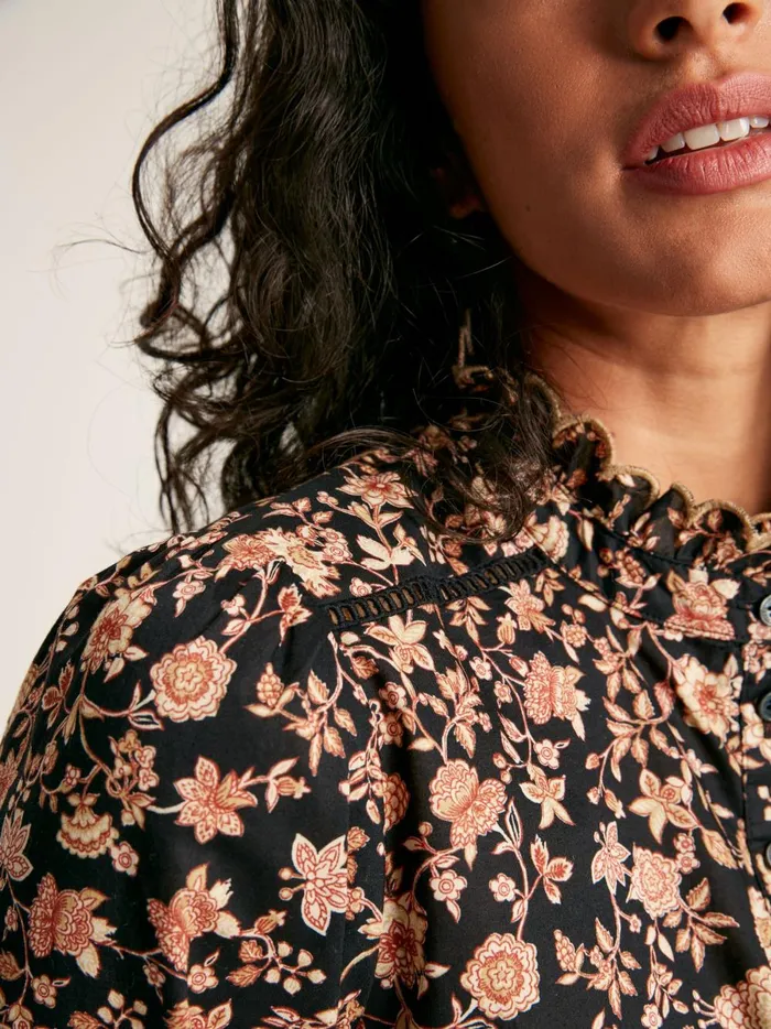 Joules Shirts and Blouses Women BlackCream Scallop Collar Floral Blouse