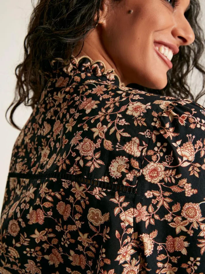 Joules Shirts and Blouses Women BlackCream Scallop Collar Floral Blouse