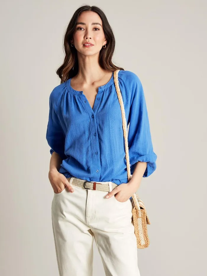 Joules Shirts and Blouses Women Blue Button Through Blouse