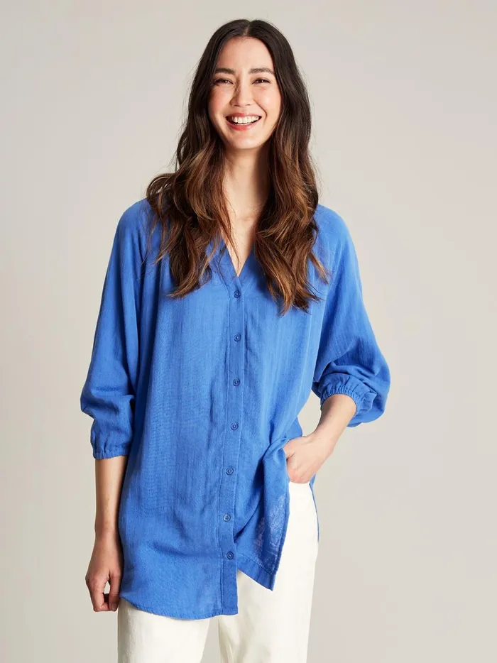Joules Shirts and Blouses Women Blue Button Through Blouse