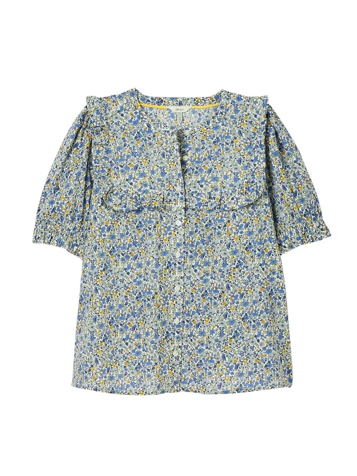 Joules Shirts and Blouses Women Blue Ditsy Blouse With Frilled Bib