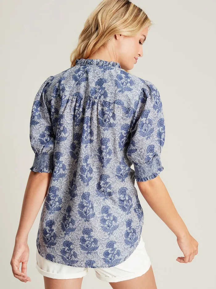 Joules Shirts and Blouses Women Blue Pleated Bib Blouse