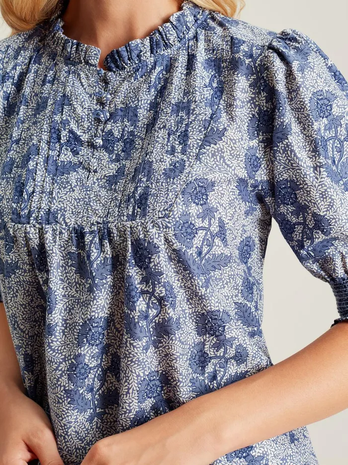 Joules Shirts and Blouses Women Blue Pleated Bib Blouse