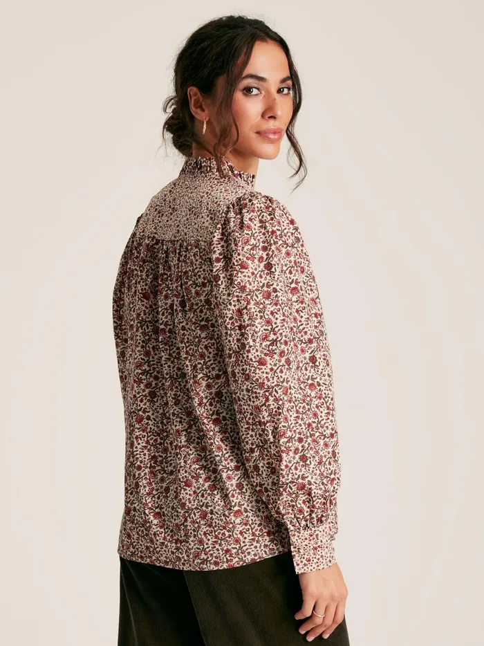 Joules Shirts and Blouses Women CreamRed Floral Long Sleeve Blouse With Frill Neck