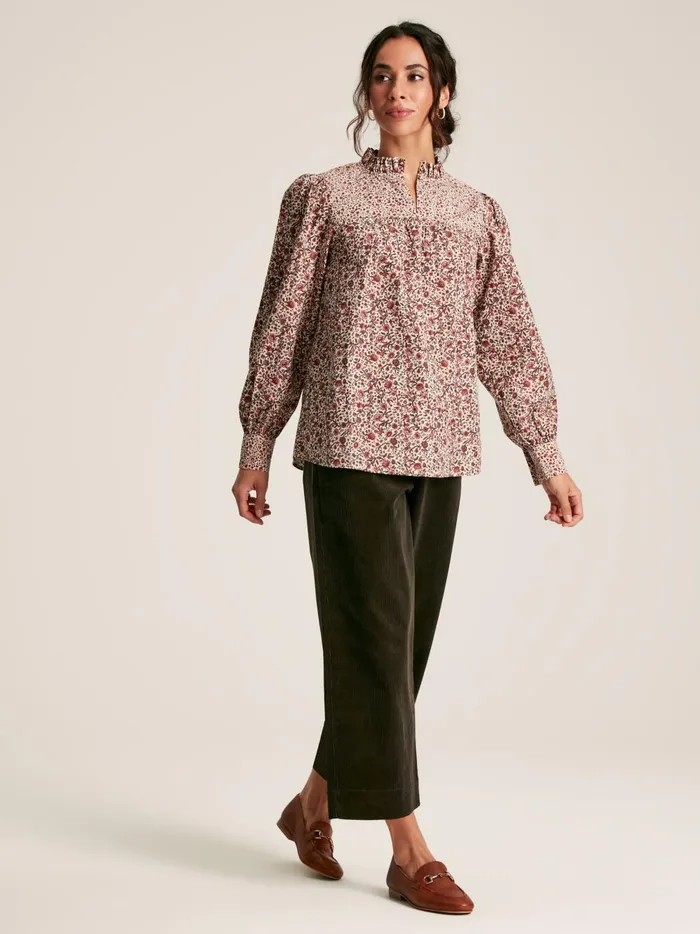 Joules Shirts and Blouses Women CreamRed Floral Long Sleeve Blouse With Frill Neck