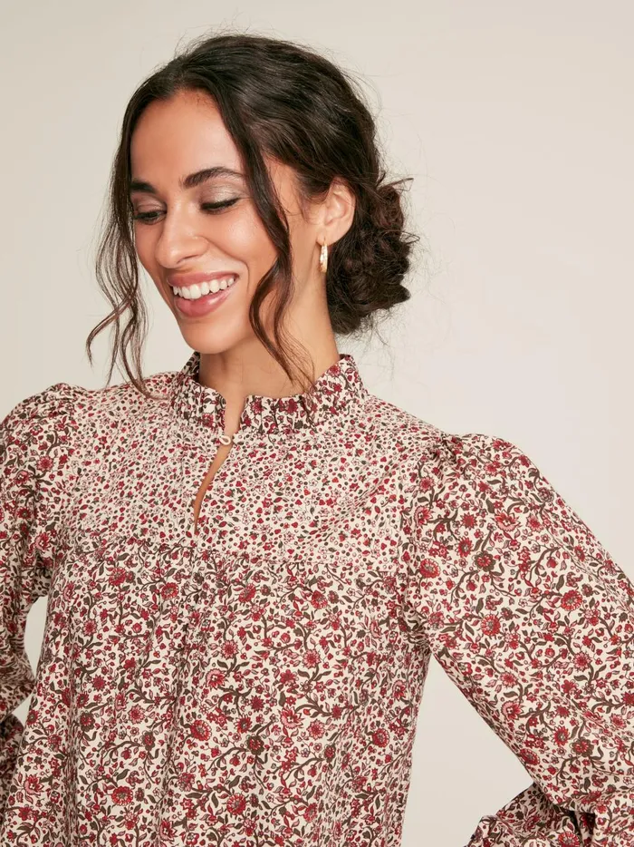 Joules Shirts and Blouses Women CreamRed Floral Long Sleeve Blouse With Frill Neck
