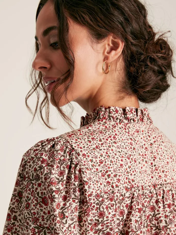 Joules Shirts and Blouses Women CreamRed Floral Long Sleeve Blouse With Frill Neck