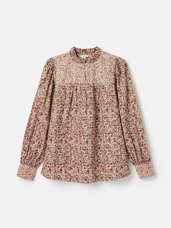 Joules Shirts and Blouses Women CreamRed Floral Long Sleeve Blouse With Frill Neck