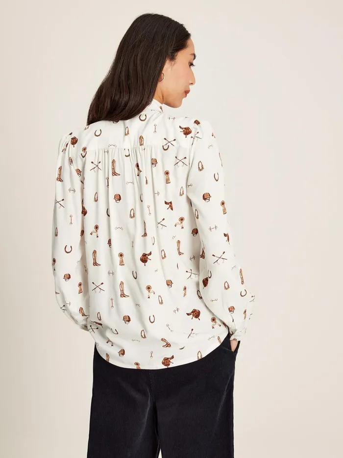 Joules Shirts and Blouses Women Equestrian White Tie Neck Blouse