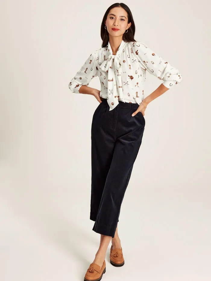 Joules Shirts and Blouses Women Equestrian White Tie Neck Blouse