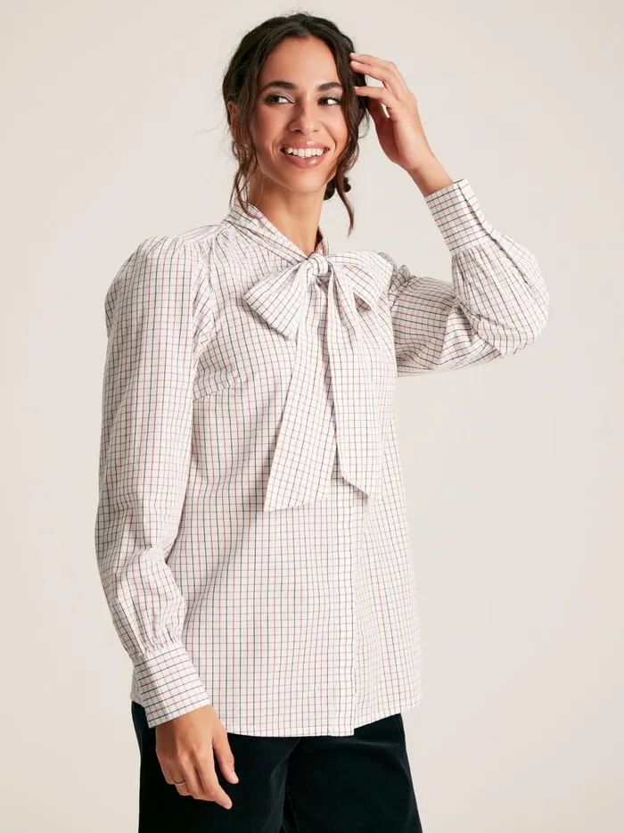 Joules Shirts and Blouses Women Multi Check Tie Neck Blouse