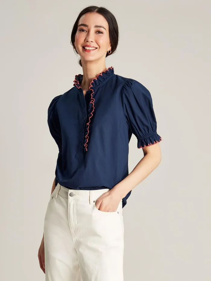 Joules Shirts and Blouses Women Navy Blue Scalloped Edge Blouse
