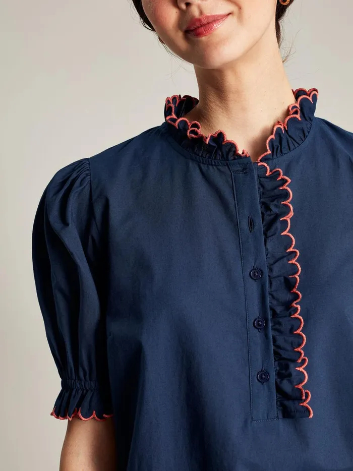 Joules Shirts and Blouses Women Navy Blue Scalloped Edge Blouse