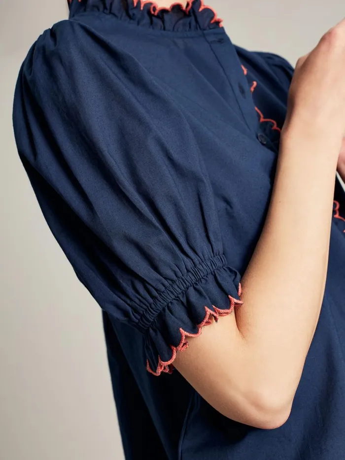 Joules Shirts and Blouses Women Navy Blue Scalloped Edge Blouse