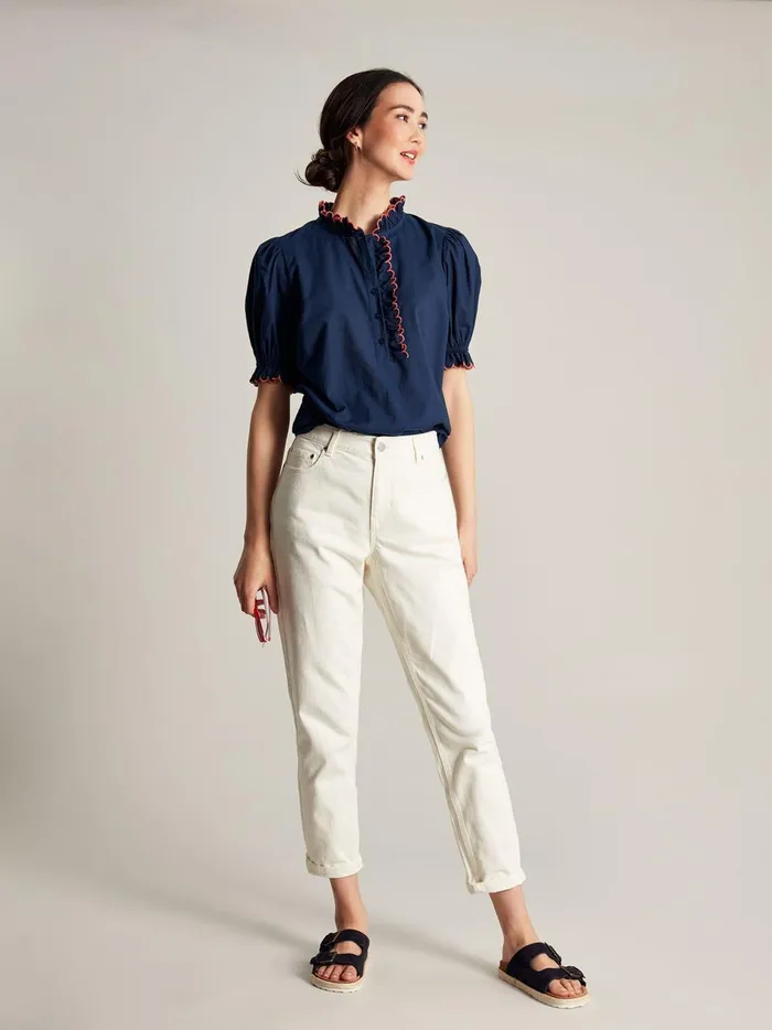 Joules Shirts and Blouses Women Navy Blue Scalloped Edge Blouse