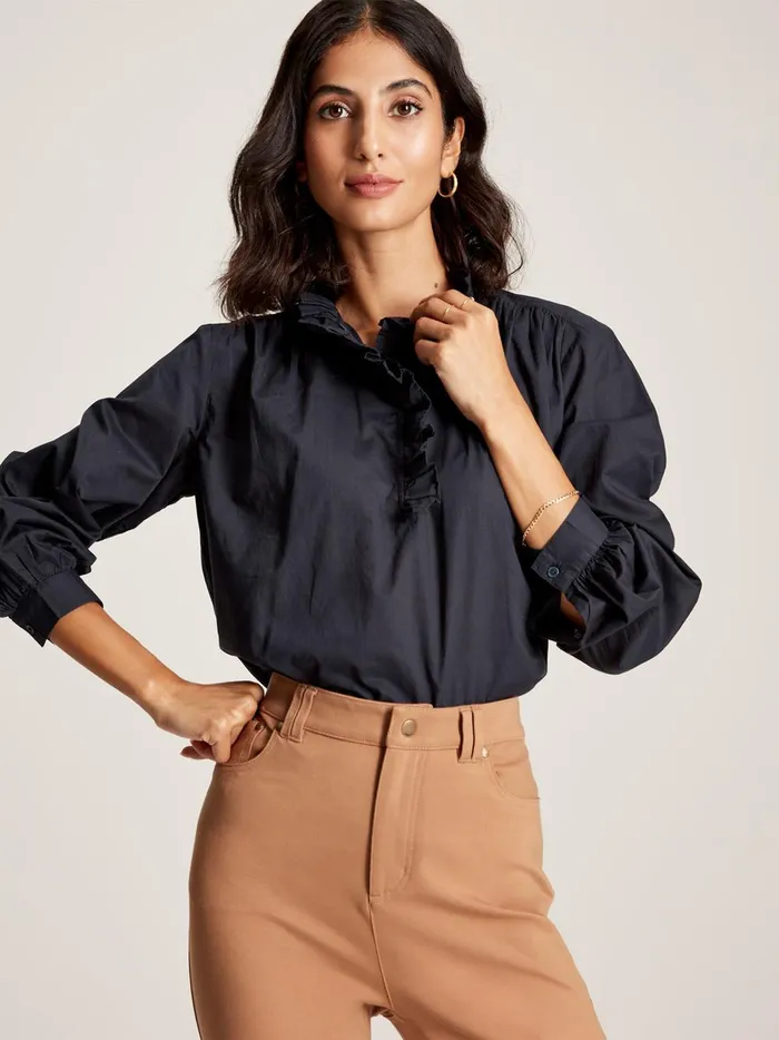Joules Shirts and Blouses Women Navy Cotton Ruffle Blouse