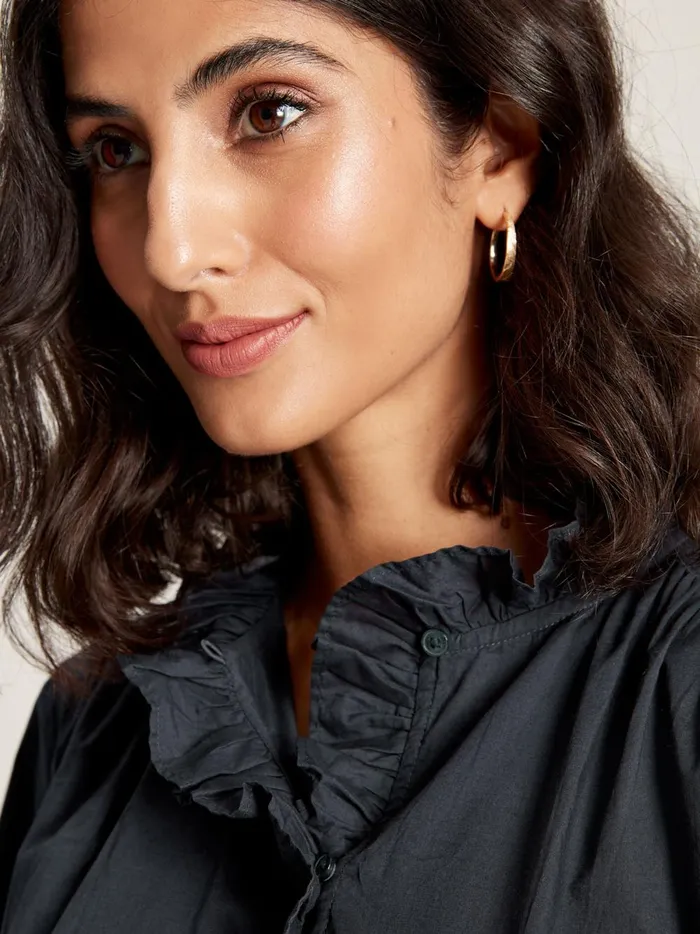 Joules Shirts and Blouses Women Navy Cotton Ruffle Blouse