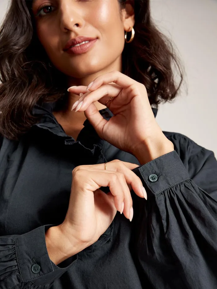 Joules Shirts and Blouses Women Navy Cotton Ruffle Blouse