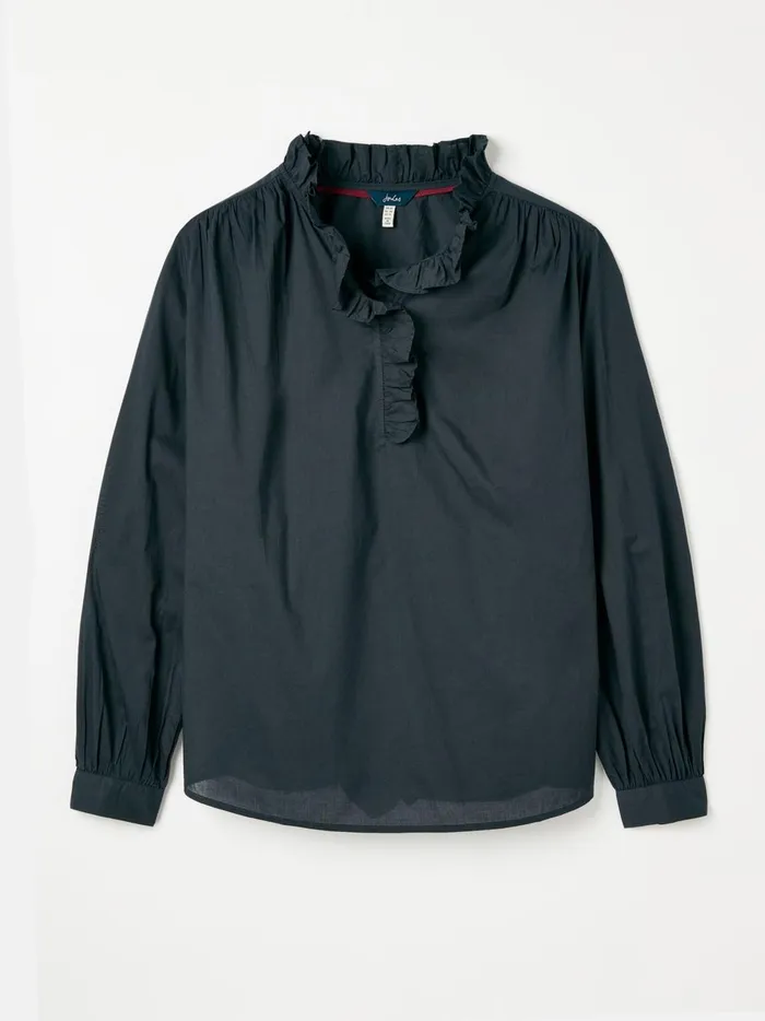 Joules Shirts and Blouses Women Navy Cotton Ruffle Blouse