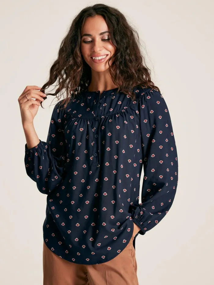 Joules Shirts and Blouses Women Navy Printed Balloon Sleeve Blouse