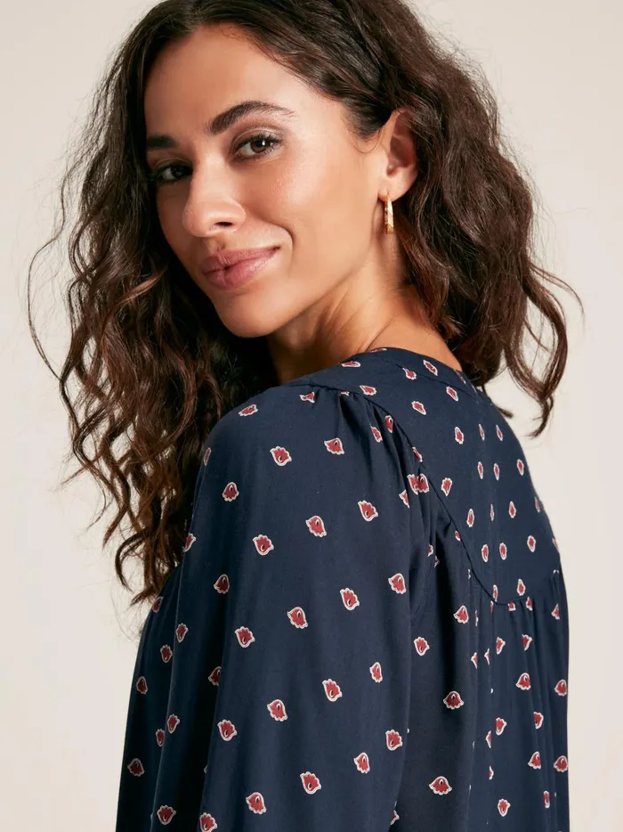 Joules Shirts and Blouses Women Navy Printed Balloon Sleeve Blouse