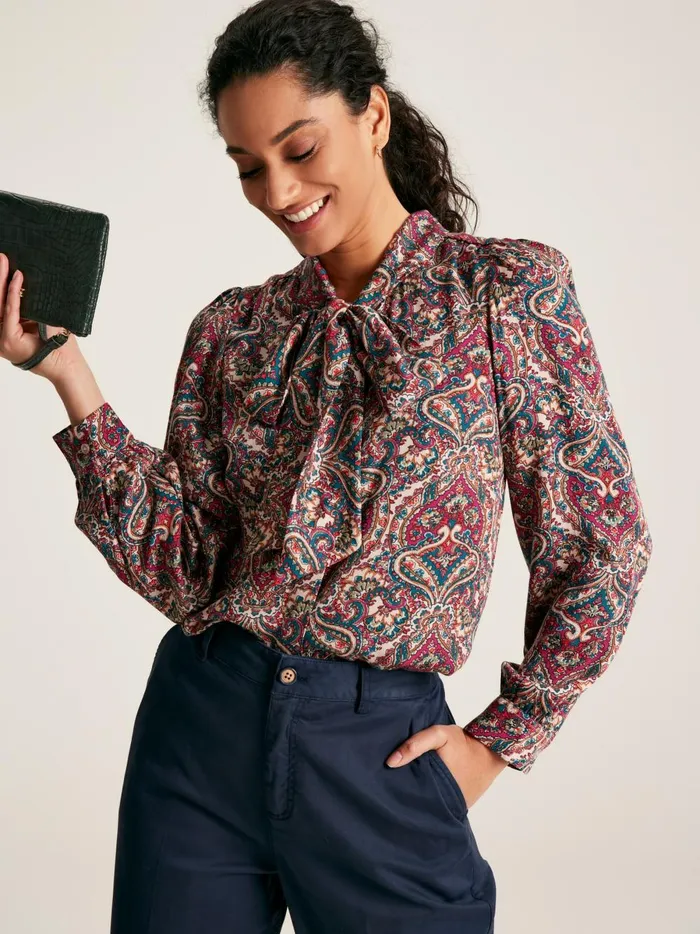 Joules Shirts and Blouses Women Pink Tie Neck Blouse