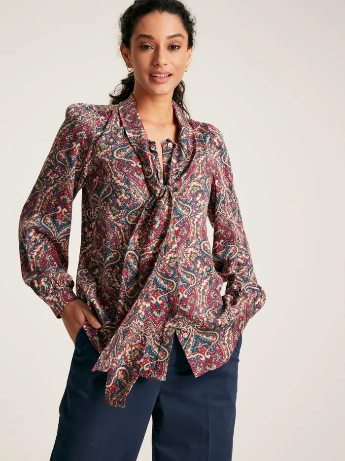 Joules Shirts and Blouses Women Pink Tie Neck Blouse