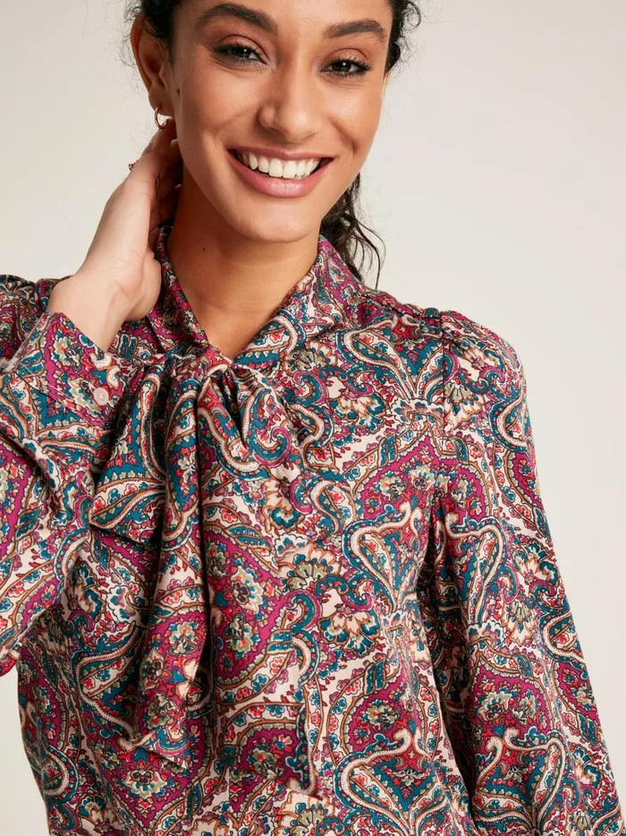 Joules Shirts and Blouses Women Pink Tie Neck Blouse