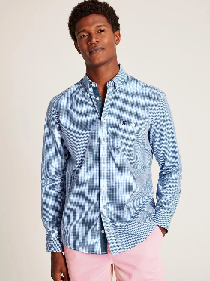 Joules Shirts Men Blue Gingham Cotton Poplin Shirt