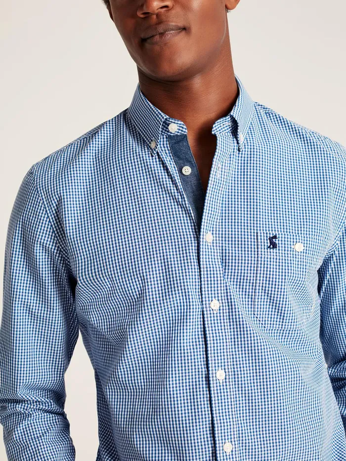 Joules Shirts Men Blue Gingham Cotton Poplin Shirt