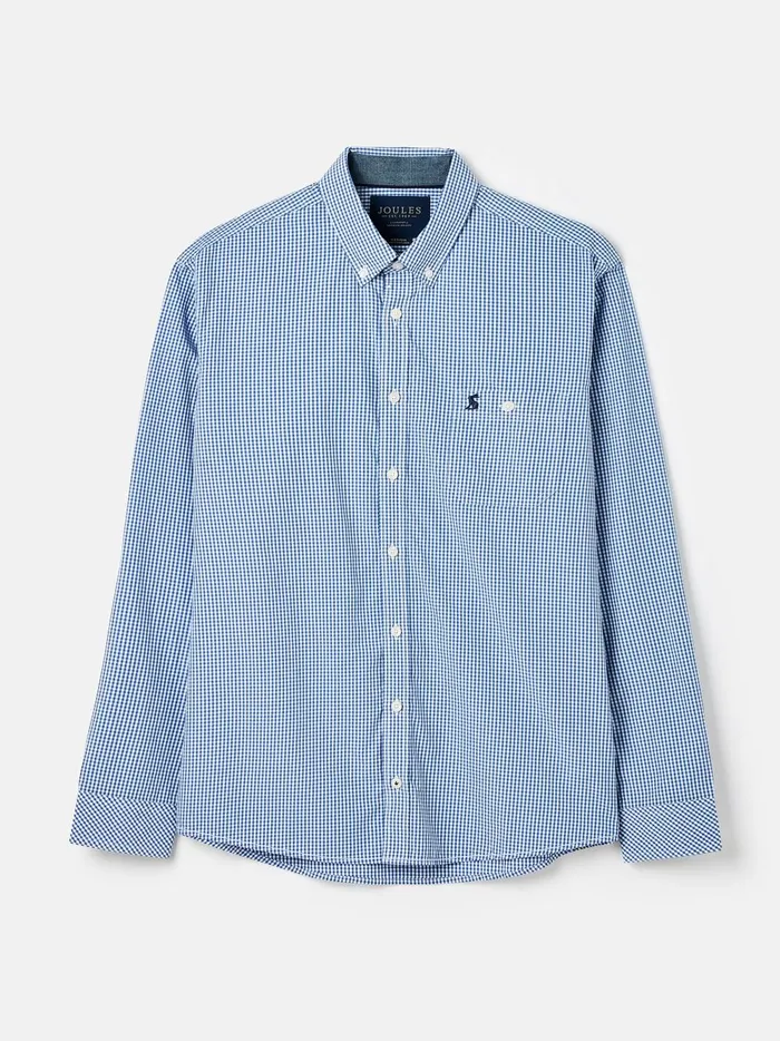 Joules Shirts Men Blue Gingham Cotton Poplin Shirt