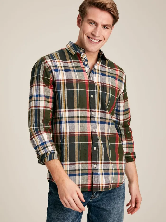 Joules Shirts Men Green Long Sleeve Cotton Check Shirt
