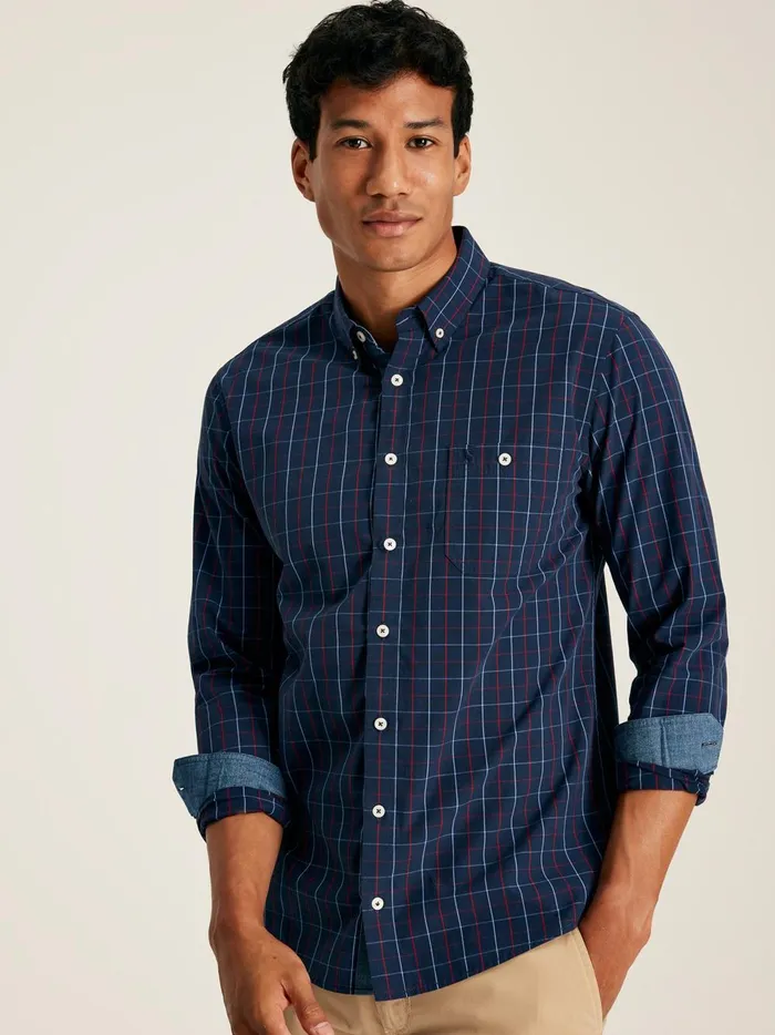 Joules Shirts Men Navy Gingham Cotton Poplin Shirt