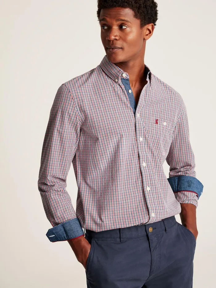 Joules Shirts Men NavyRed Gingham Classic Fit Poplin Shirt