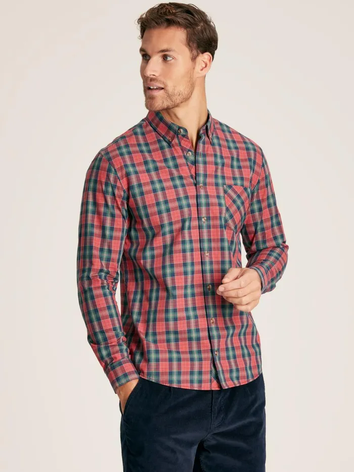 Joules Shirts Men Red Check Long Sleeve Cotton Poplin Shirt